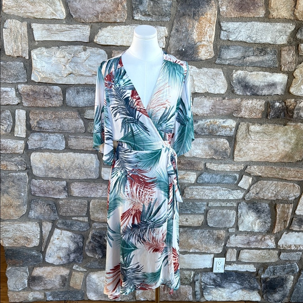Tropical Print Wrap Swim Cover-Up